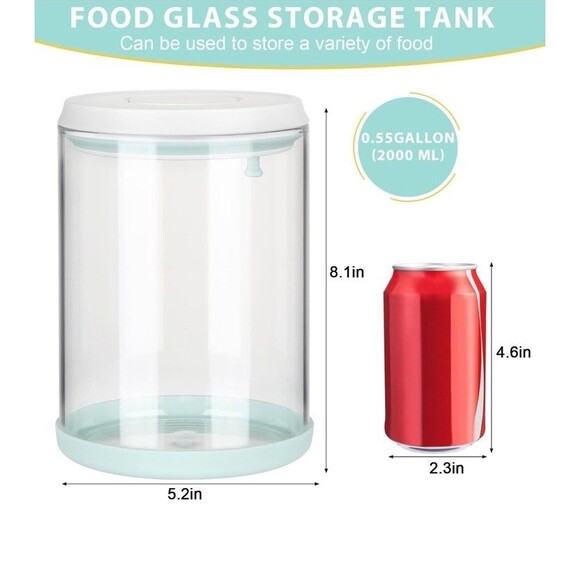 POP-Glass Flour Sugar Airtight Jar Lid 2.2Qt/2L Clear Glass Container Mint Green - Picture 3 of 7